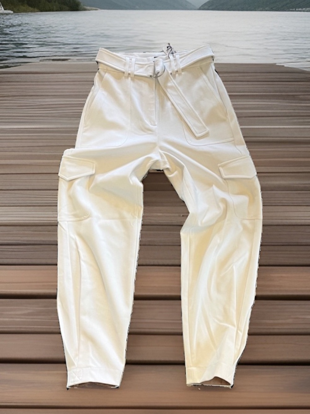 Express White Belted Dress Pants Cargo New Ankle Super High Rise